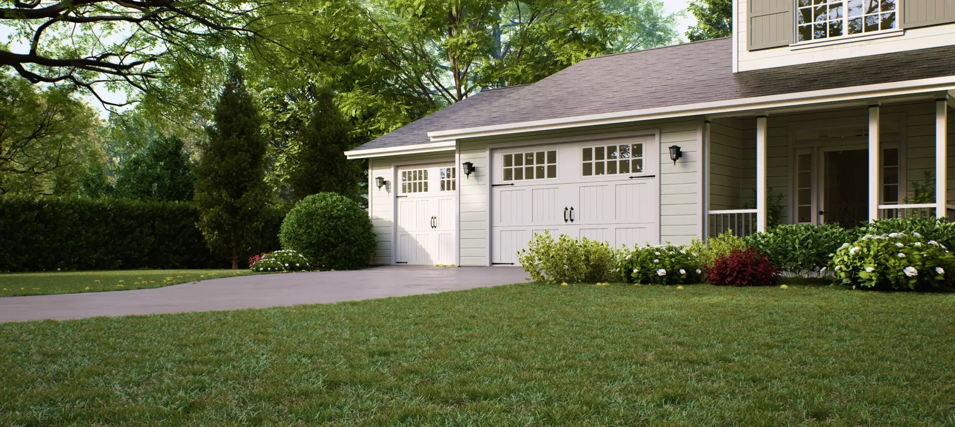 Here's an alt tag for the image: Suburban house with double garage.